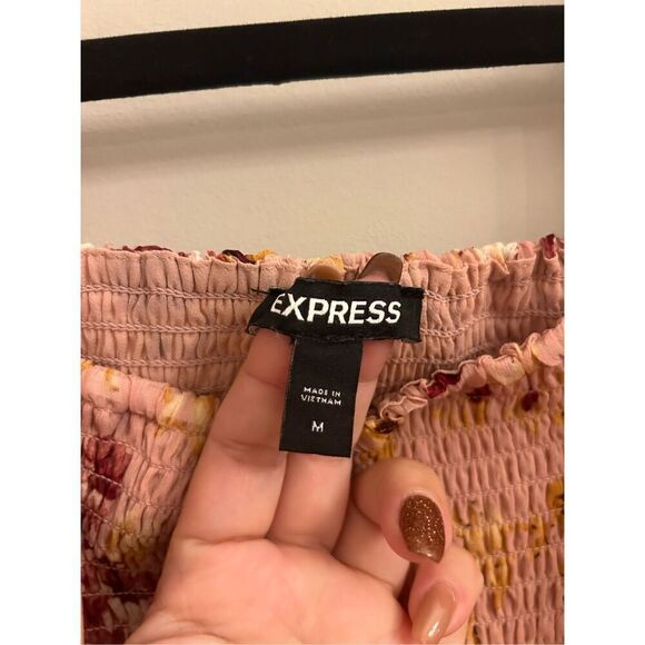 Express smocked floral blouse boho sheer sleeves M cottagecore romantic - Picture 5 of 8